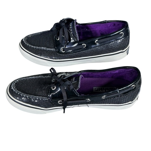 Sperry Top Sider Bahama Slip-On Loafer Boat Shoe Sequin Patent Black Women US 7 - Picture 2 of 16